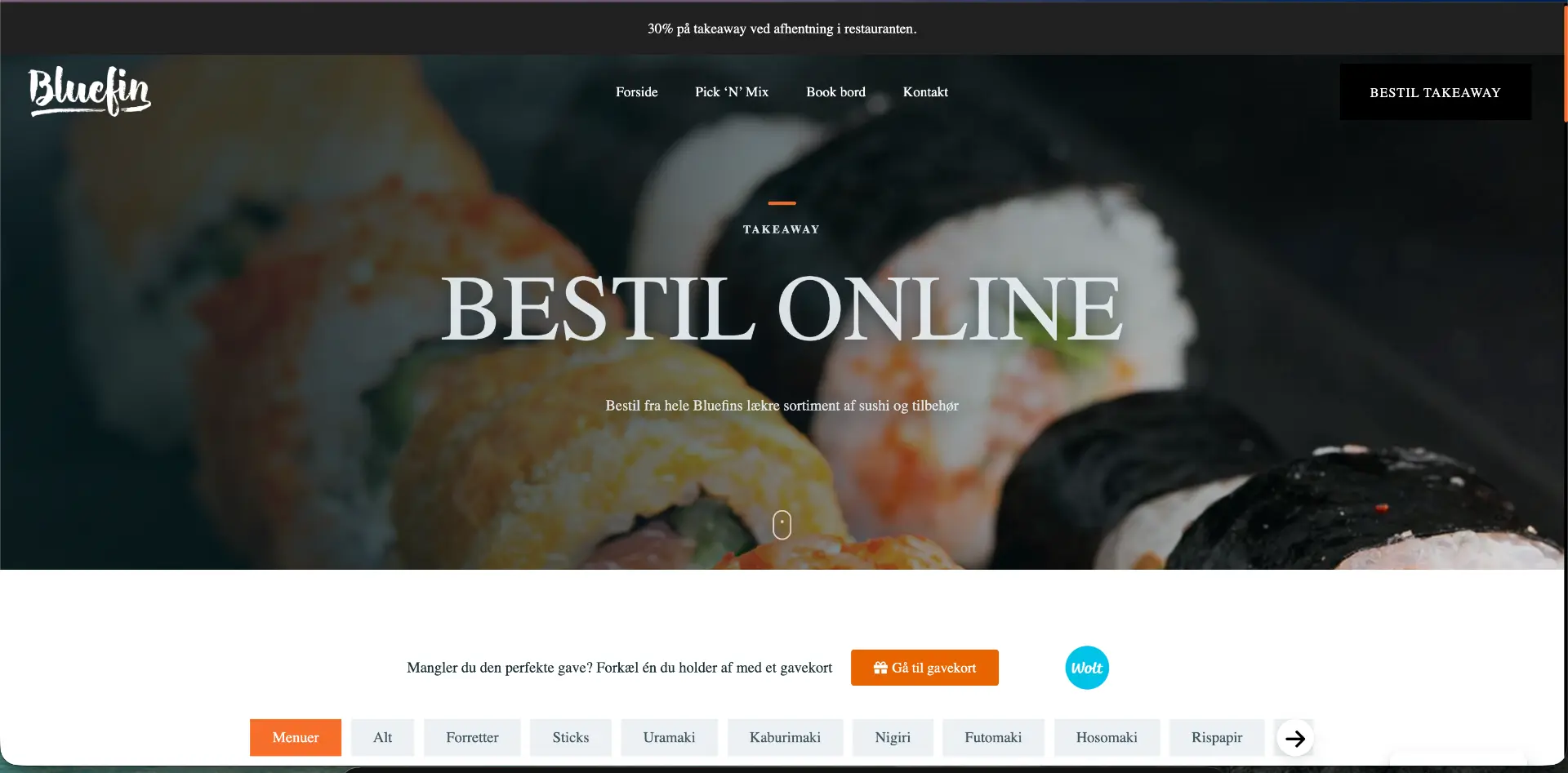 Eksempel på et skræddersyet WeFoodia takeaway-website